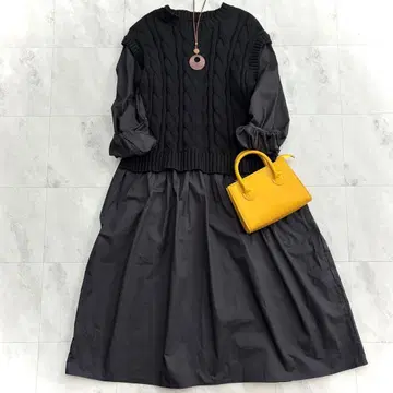 어반 리서치 도어스 케이블 니트 베스트 원피스 도킹 블랙