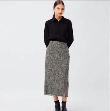 새상품 GU 블랙 트위디 미디 스커트 XL 유니클로