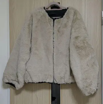 베이지 플리스 보아 자켓 리버서블