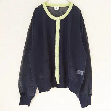 6 ROKU 시어 컬러 리브 가디건 네이비 바이컬러