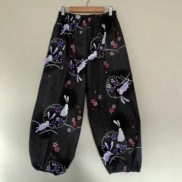 유카타 몸빼 팬츠 [ 토끼 ] 핸드메이드 리메이크 면 벚꽃 린넨