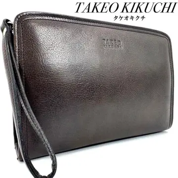 새상품급 다케오 키쿠치 클러치 세컨드 백 로고 엠보 빈티지 짙은 갈색