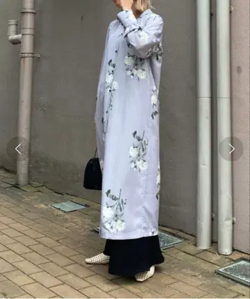 연보라 꽃무늬 긴팔 셔츠 원피스