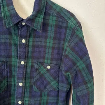 CAMCO 네이비 그린 체크 긴팔 헤비 플란넬 셔츠