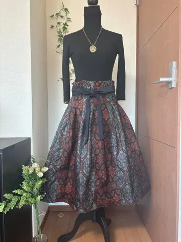 기모노 리메이크 핸드메이드 절개 개더 스커트 순수 실크