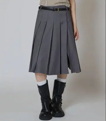 aclent 플리츠 미디 랩스커트