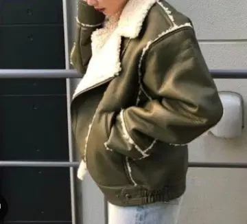 새상품급 MOUSSY 보아 라이더 자켓 인기 카키 x 복슬복슬 보아