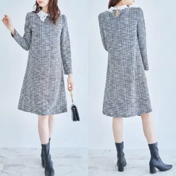 tocco closet 레이스 카라 부착 트위드 느낌 자카드 원피스