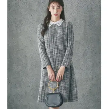 tocco closet 레이스 카라 부착 트위드 느낌 자카드 원피스