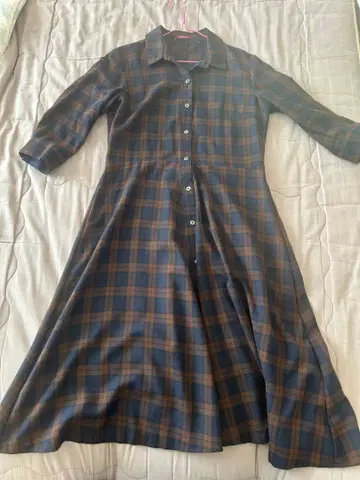 아마카 체크 원피스 셔츠 원피스 브라운 네이비 사이즈 38M 삼양상회