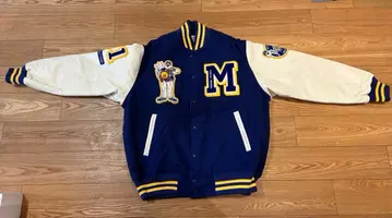 캡틴 산타 x 알람 시계 군 한정판 가죽 소매 바시티 자켓 미사용품