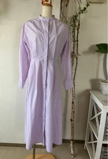 연보라 스트라이프 셔츠 원피스 긴팔