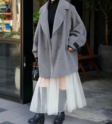 chico 샤기 미들 기장 코트 차콜