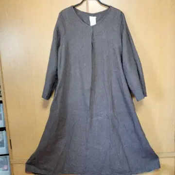 린넨 브라운 긴팔 원피스