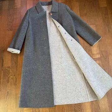 옥스퍼드 그레이 롱 코트 망토 포함 울 라무 혼방