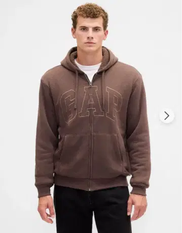 XS 사이즈 릴랙스 핏 GAP 로고 보아 안감 집업 후드티 브라운