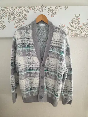 자라 그레이 화이트 그린 체크 가디건 M