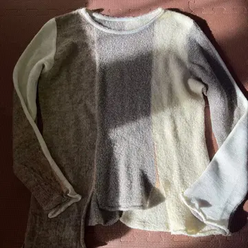 브라운 화이트 베이지 긴팔 니트 울 스웨터