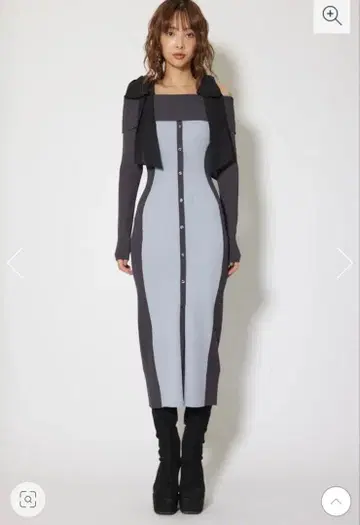 rienda 바이컬러 오프숄더 리본 니트 원피스 BLU