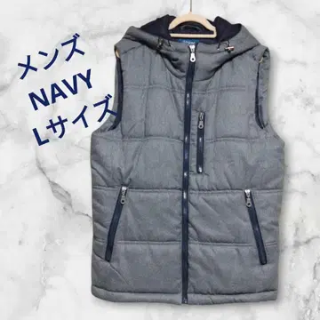 NAVY 남성용 그레이 후드 부착 퀼팅 베스트