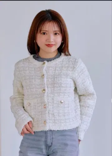 cohina 라메 트위드 니트 가디건