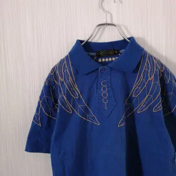 COOGI 피케 셔츠 반팔 자수 블루