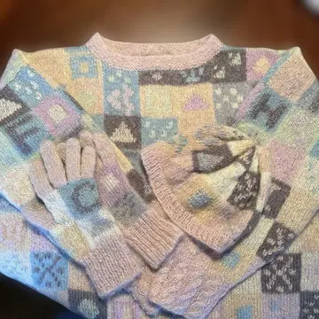 모헤어 니트 스웨터 모자, 장갑 세트