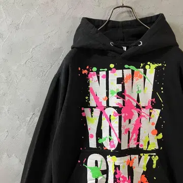 빈티지 후드티 후디 빅 프린트 페인트 속기모 IW18