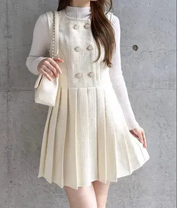 트위드 플리츠 미니 원피스