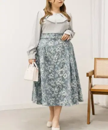 쿠레트 그레이 프릴 옷깃 꽃무늬 원피스 LL