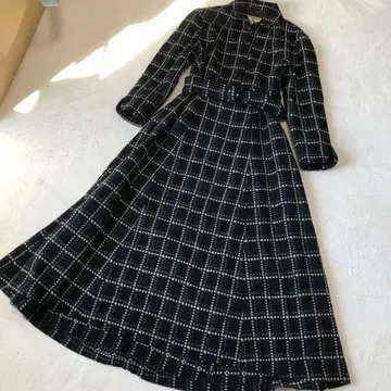 호코모모라 롱 원피스 울 블랙 체크 벨트 포함 A라인
