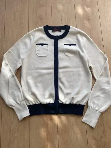 CABaN 코튼 캐시미어 바이컬러 크루넥 가디건 아이보리