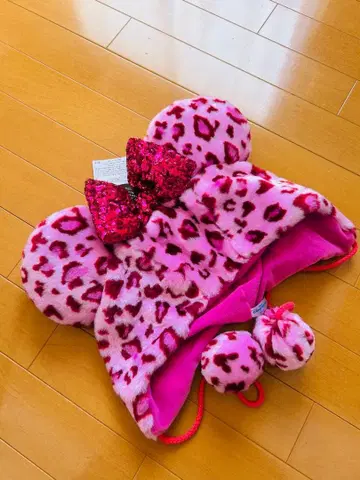 디즈니 미니 레오파드 무늬 리본 팬캡