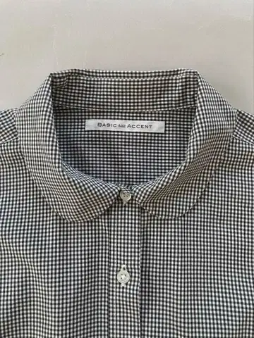 BASIC and ACCENT 둥근 카라 깅엄 체크 긴팔 셔츠