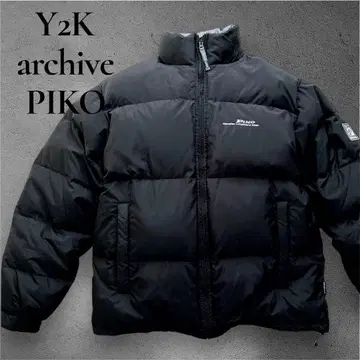 Y2K archive PIKO 다운 자켓 두툼한 자수 총 로고 블랙