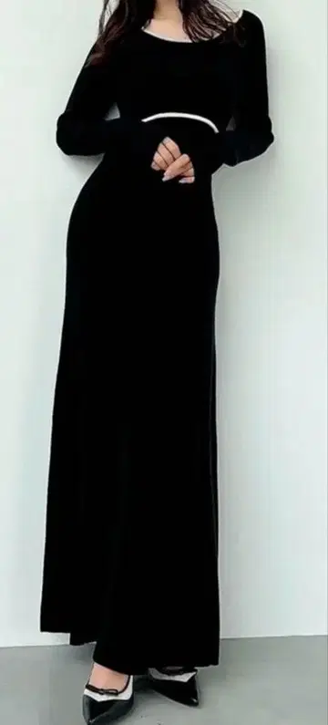 리젝시 코르셋 디자인 니트 원피스 블랙