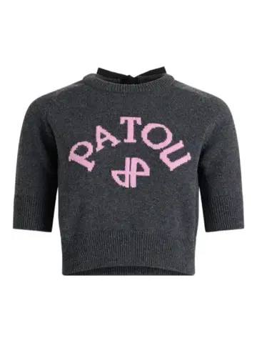 PATOU 파투 로고 크롭 스웨터 그레이 x 핑크