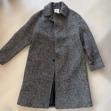 ZARA AW-24 체스터 코트 블랙 화이트 트위드