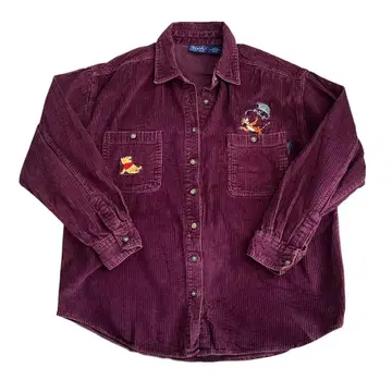 푸우 티거 자수 코듀로이 셔츠 디즈니 구제 의류 와인 컬러