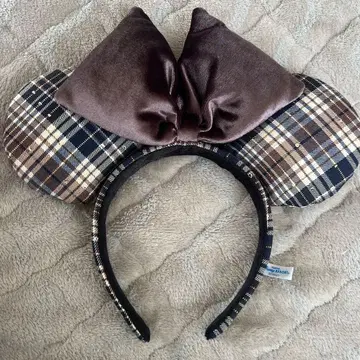 디즈니 머리띠 체크 무늬 브라운 미니 2025 가을/겨울