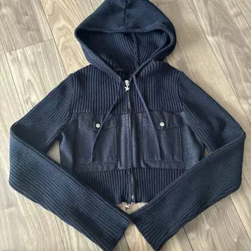 EMODA 도킹 포켓 니트 후드티 네이비 완판 색상