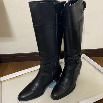 여성용 천연 가죽 소가죽 롱 부츠