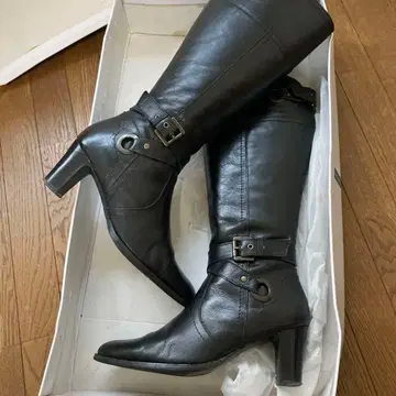 여성용 천연 가죽 소가죽 롱 부츠