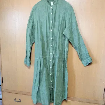 린넨 올리브 그린 셔츠 원피스