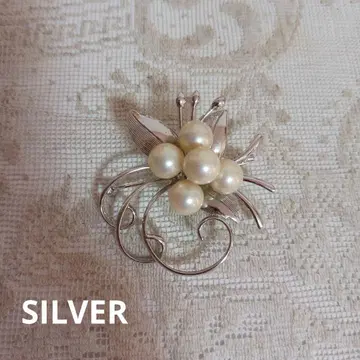 펄 5알 플라워 SILVER 브로치