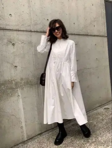 [ romile ] 스탠드 카라 셔츠 원피스