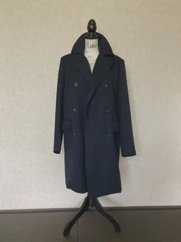 H&M 네이비 더블 브레스트 체스터 코트