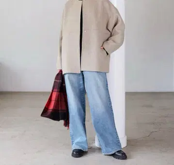 슈퍼 140 비버 노카라 숏코트 베이지