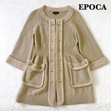 극미품 EPOCA 에포카 골드 버튼 라메 니트 코트 베이지 40