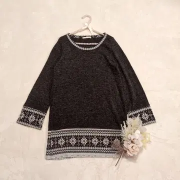 RAWEDGE 여성용 긴팔 튜닉 ( F ) 에스닉 패턴 차콜